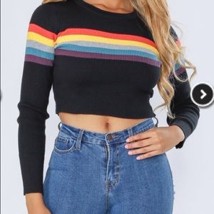 Long sleeve striped crop sweater